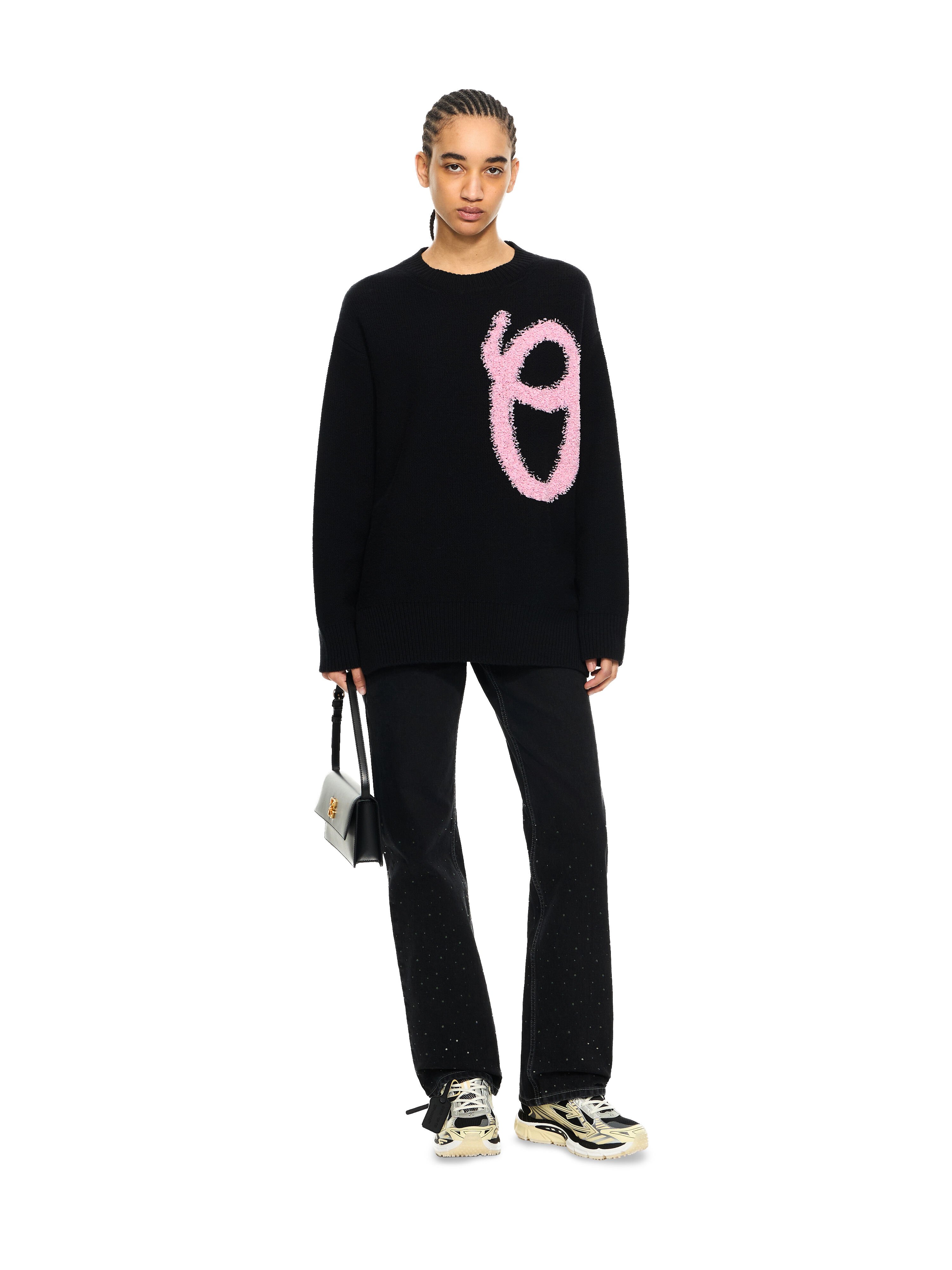 OFF WHITE Shared Fuzzy Knit Crewneck Black-Soft Pink 2HE10US26KNI001