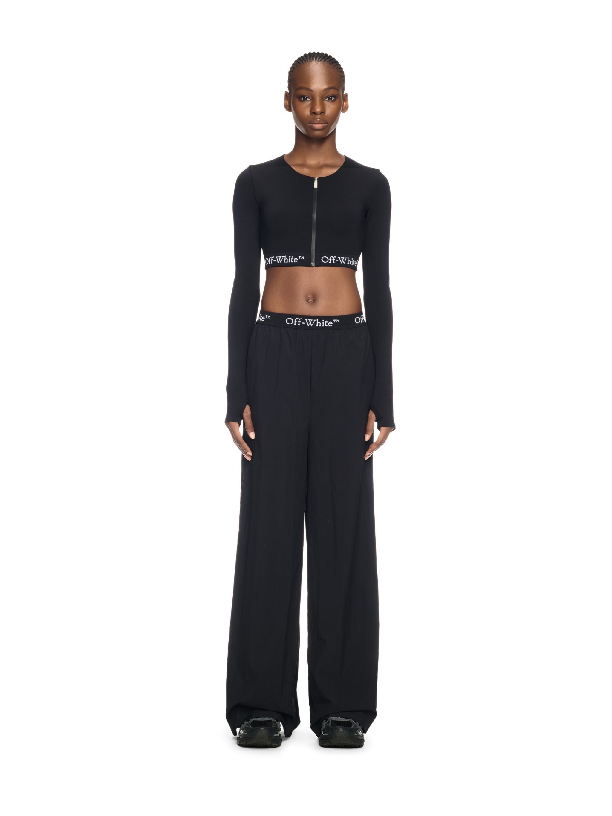 OFF WHITE Black Logo Band Nylon Pants BLACK OWVI016S25FAB001