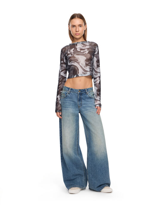 LAB L/AB Mesh Printed Crop Top Black White Swirl LABF2639B00049T