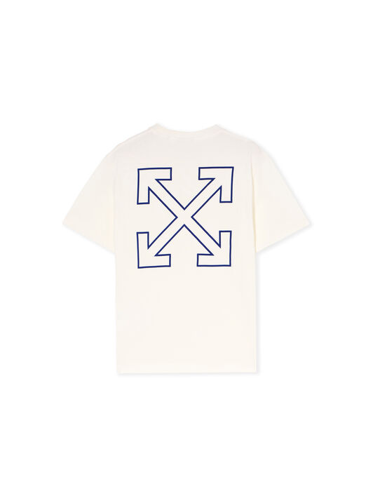 OFF WHITE Arrow Outline Flock Logo T-Shirt WHITE - BLUE OBAA002F25JER00D