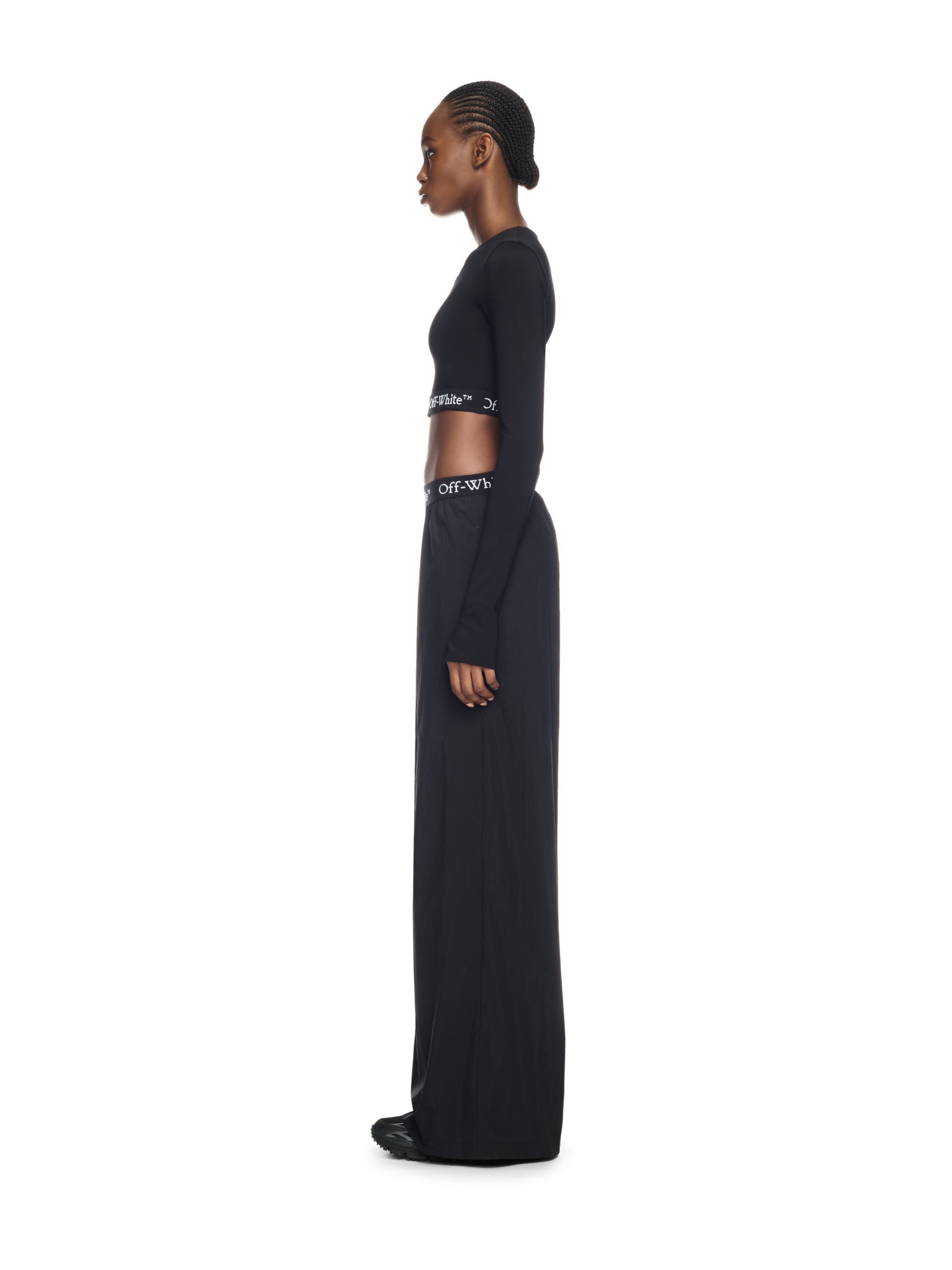 OFF WHITE Black Logo Band Nylon Pants BLACK OWVI016S25FAB001