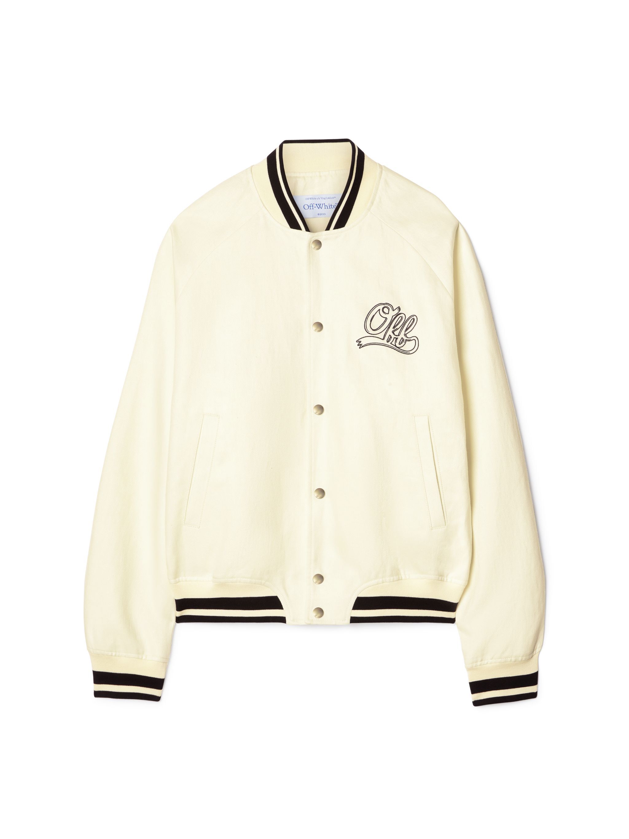 Off Italic Linen Souvenir Varsity Jacket