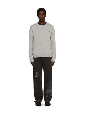 OFF WHITE Quote Knit Crewneck Logo Sweater LIGHT GREY MELANGE - BLACK OMHE20OF25KNI001