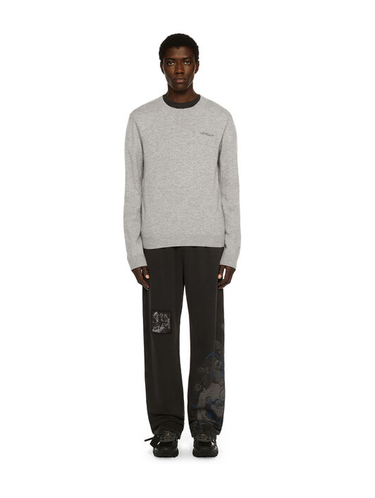 OFF WHITE Quote Knit Crewneck Logo Sweater LIGHT GREY MELANGE - BLACK OMHE20OF25KNI001
