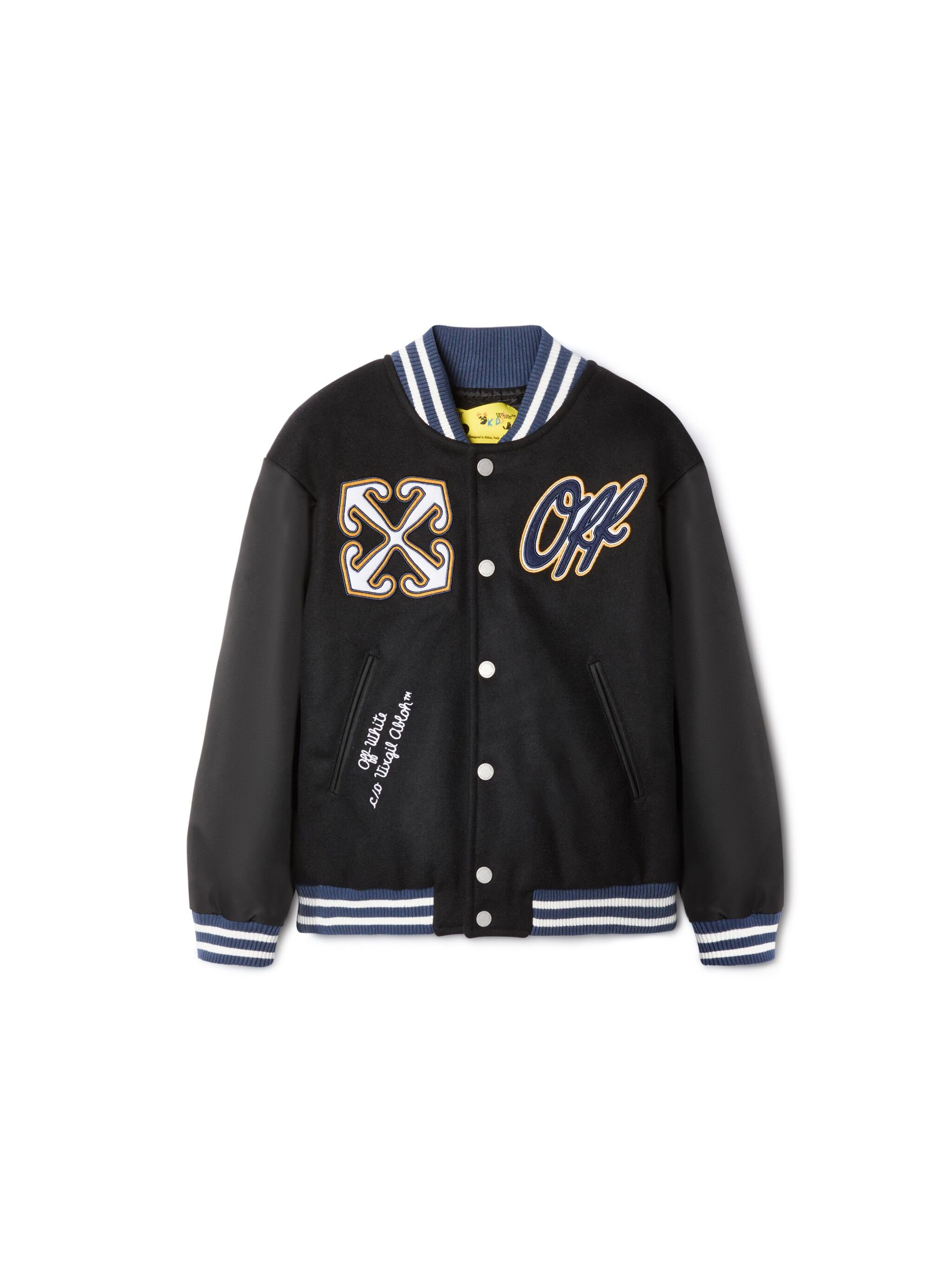 OFF WHITE Ow Patch Varsity Jacket BLACK OBEH001S25FAB003