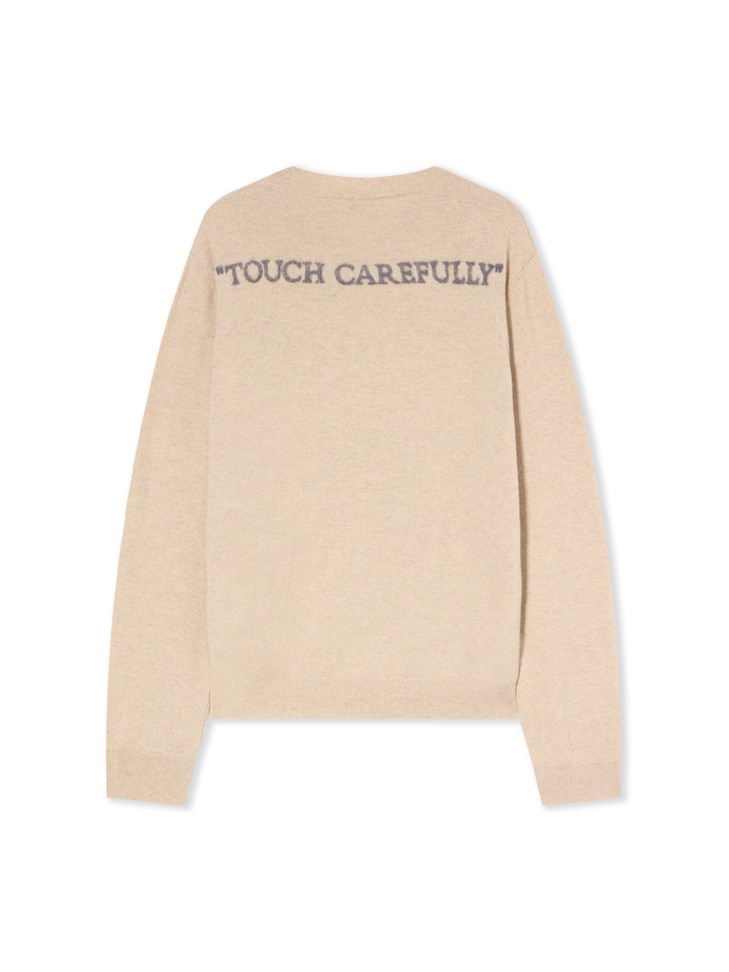 OFF WHITE Quote Knit Crewneck Logo Sweater BEIGE MELANGE - ANTHRACITE OMHE20OF25KNI001