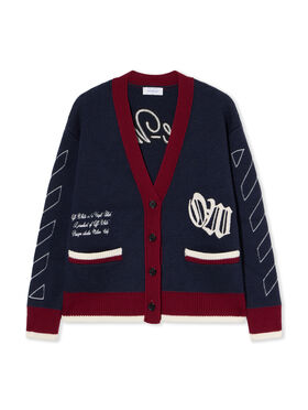 OFF WHITE Jacquard Knit Varsity Cardigan BLUE IRIS-WHITE OWHB04GF25KNI001