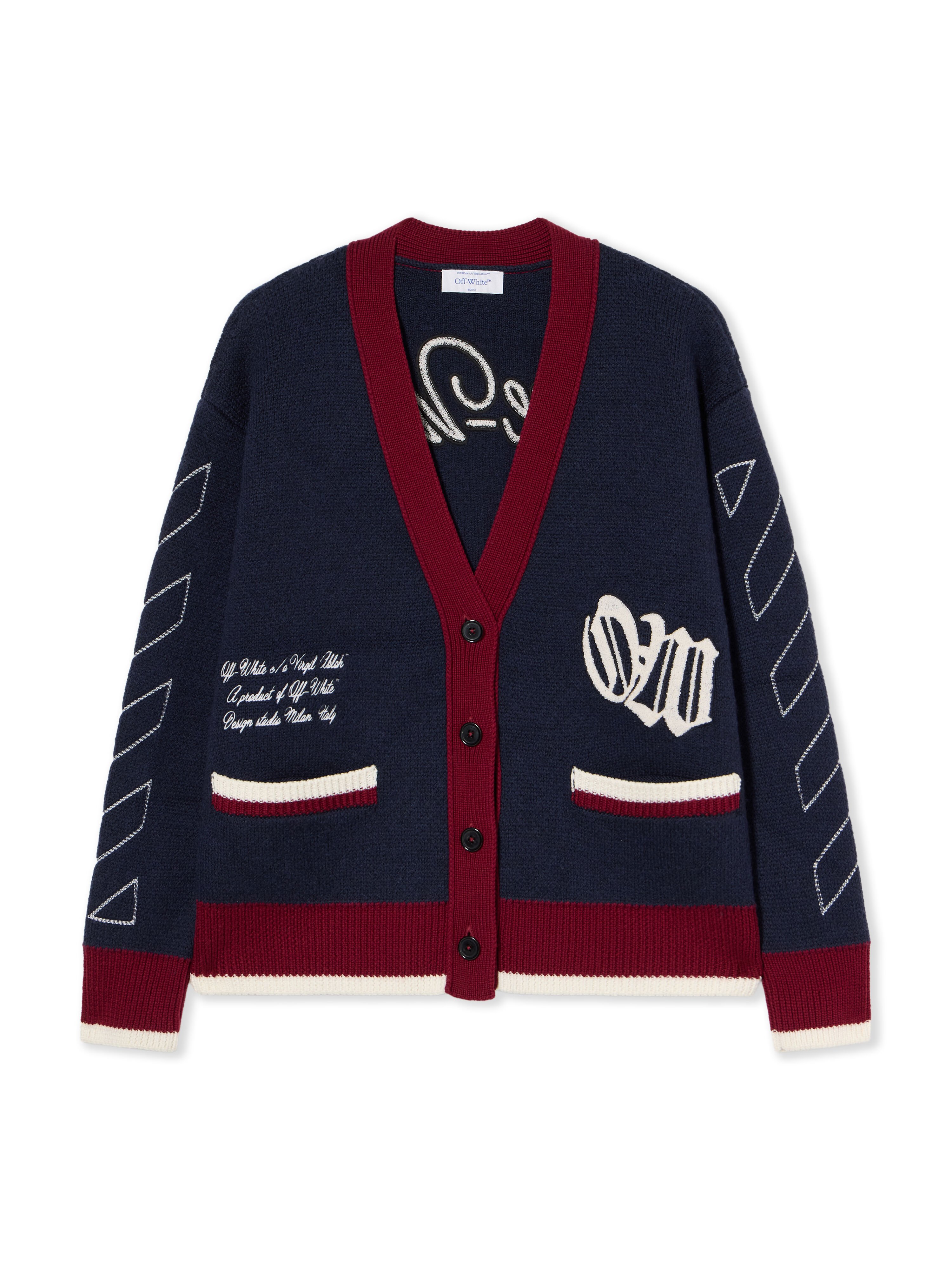 OFF WHITE Jacquard Knit Varsity Cardigan BLUE IRIS-WHITE OWHB04GF25KNI001