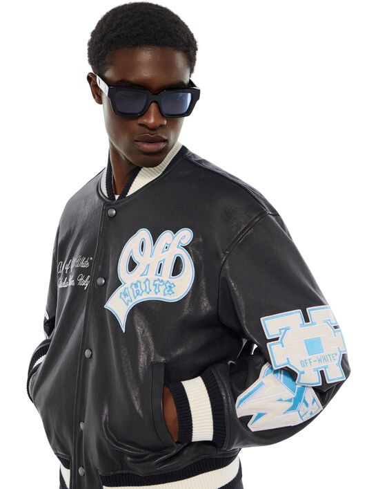OG Patches Racing Leather Varsity Jacket OFF WHITE OG Patches Racing Leather Varsity Jacket BLACK 44MJA142F26L001