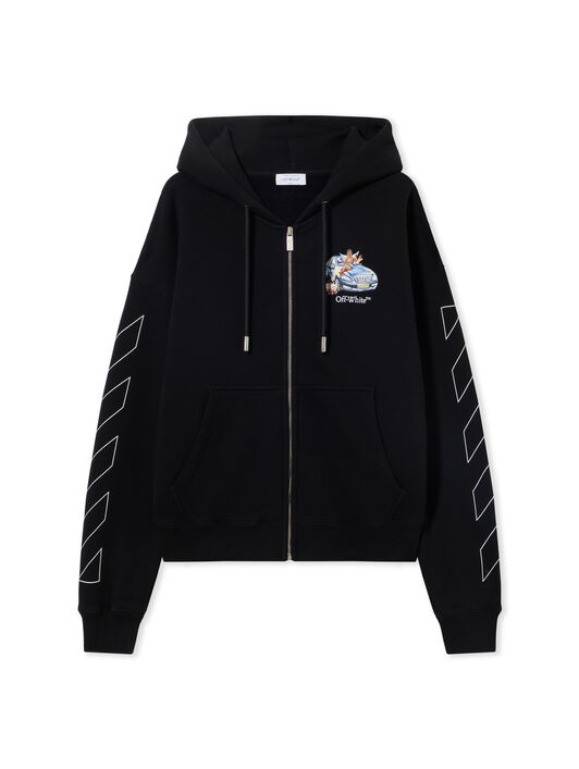 OFF WHITE Fresco Arrow Zip Skate Hoodie BLACK - WHITE OMBE015S25FLE001