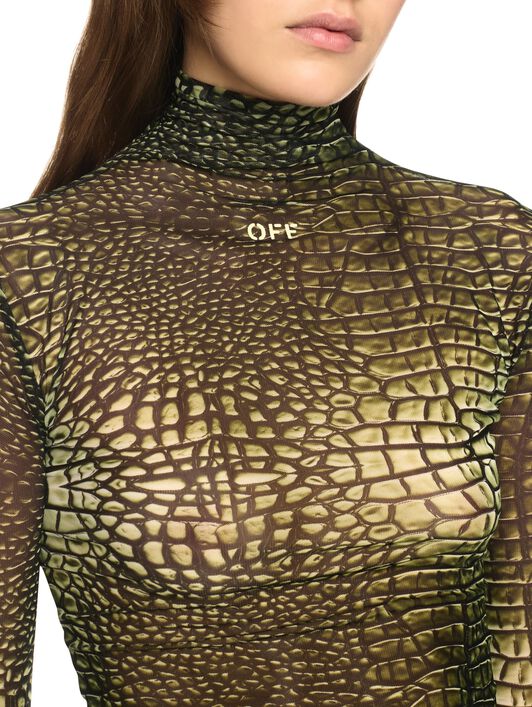 OFF WHITE Green Stamp Crocodile Mesh Long-Sleeved Top GREEN OWAD122S25JER002