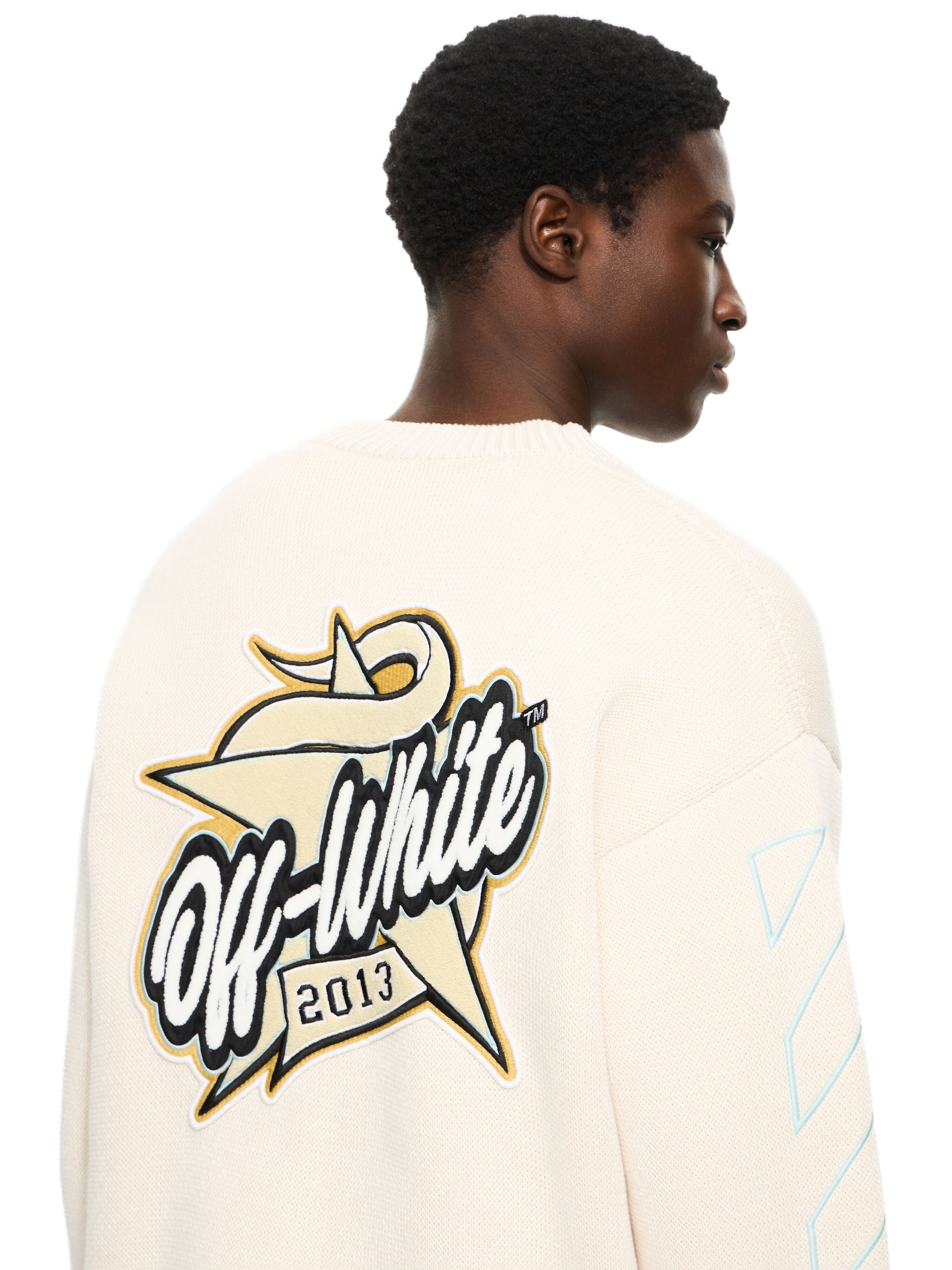 OFF WHITE Star Logo Diag Vars Knit Cardigan CREAM 44MHB019S26K001