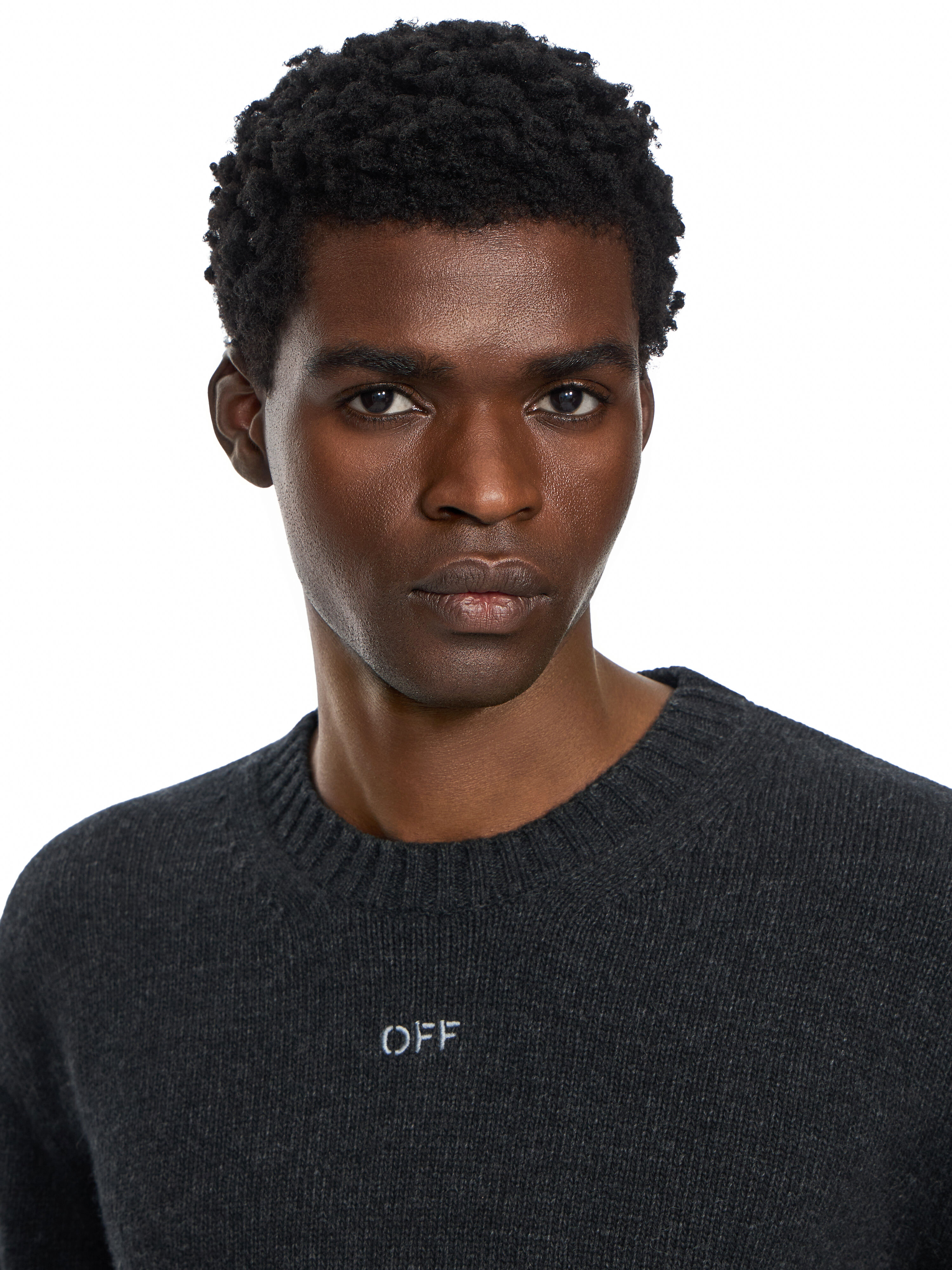 OFF WHITE Diagonals Fuzzy Knit Crewneck ANTRACITE 44MHE087F26K002