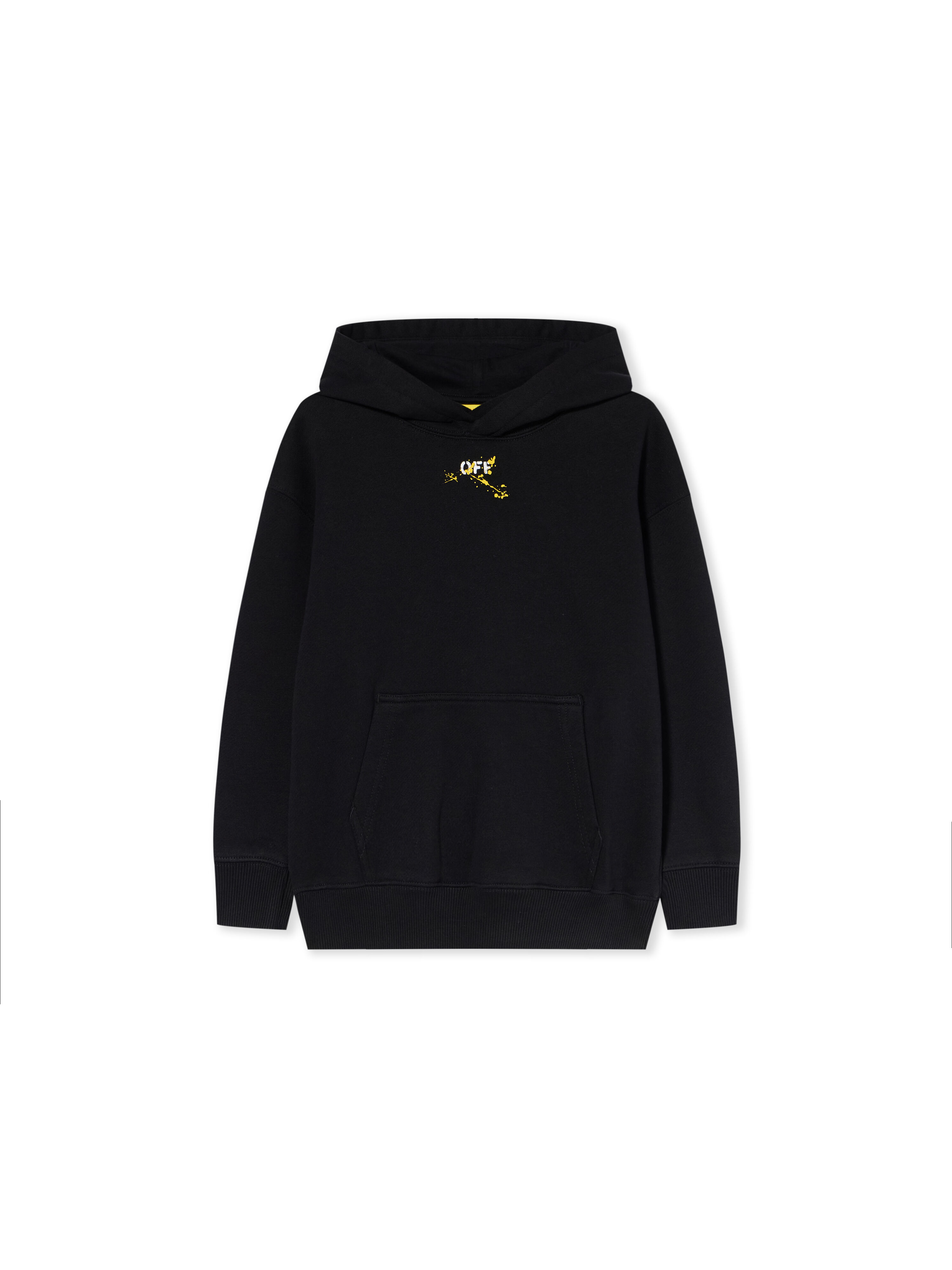 OFF WHITE Diagonal Splat Logo Hoodie BLACK - YELLOW OBBB001F25FLE005