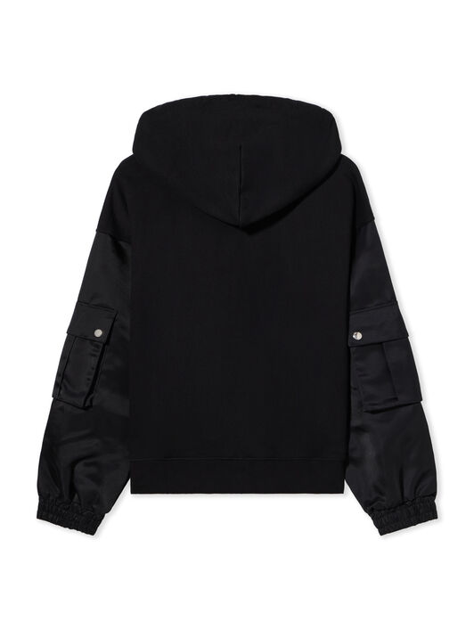OFF WHITE Stamp Hybrid Nylon Hoodie BLACK WHITE OMBB127S24FLE001