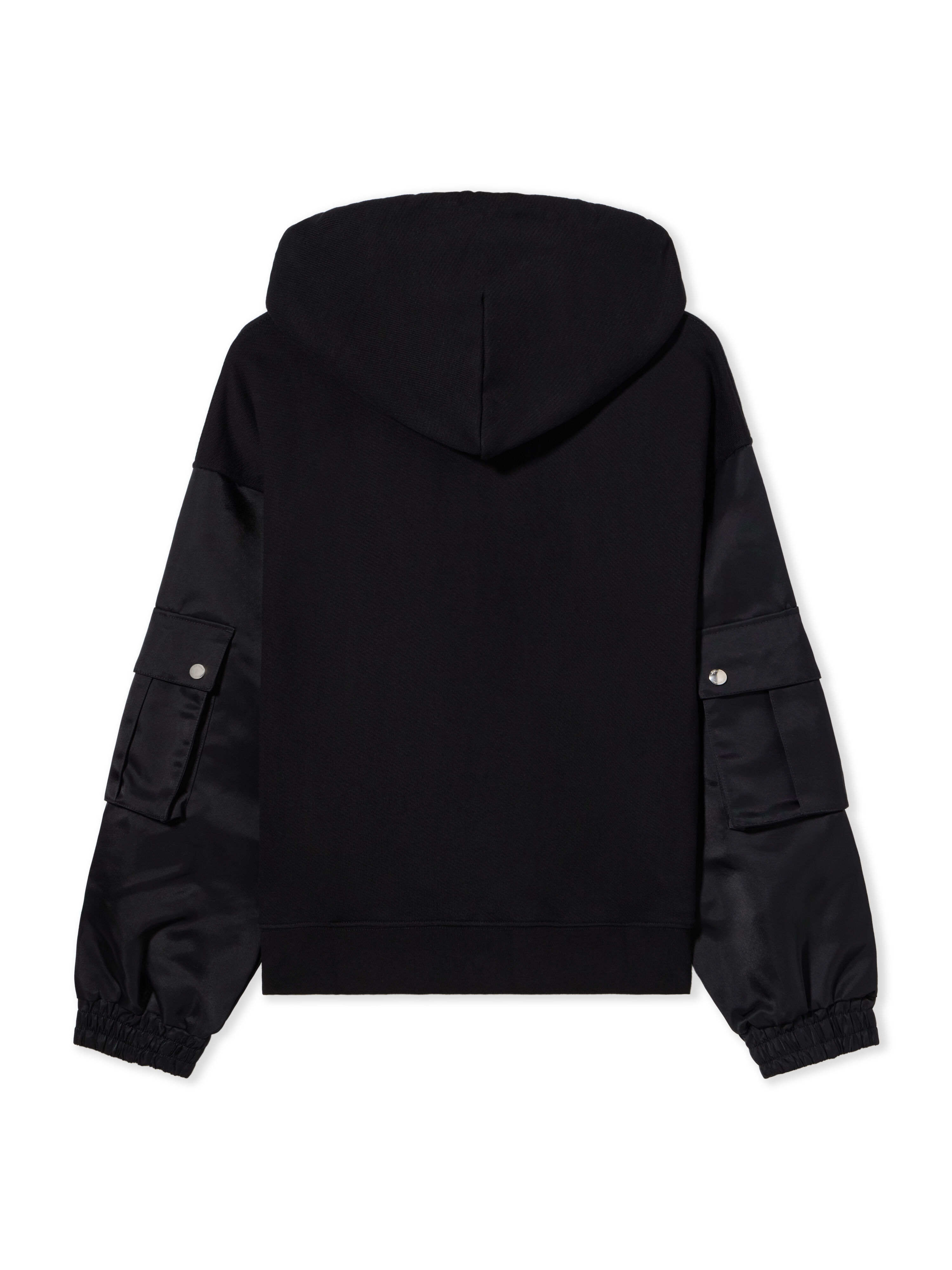 OFF WHITE Stamp Hybrid Nylon Hoodie BLACK WHITE OMBB127S24FLE001