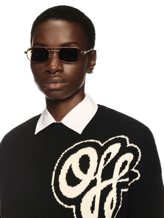 Black Cotton Cashmere Script Sweater OFF WHITE Black Cotton Cashmere Script Sweater BLACK OWHE109S25KNI001