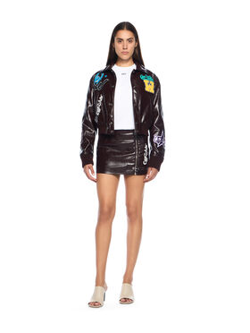 OFF WHITE Crinkle Coated Mini Skirt CHOCOLATE PLUM-WHITE OWCU01GF25FAB001