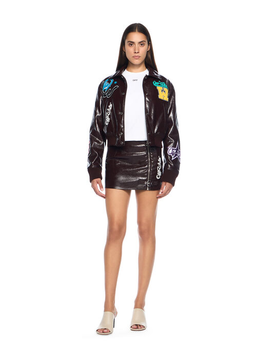 OFF WHITE Crinkle Coated Mini Skirt CHOCOLATE PLUM-WHITE OWCU01GF25FAB001