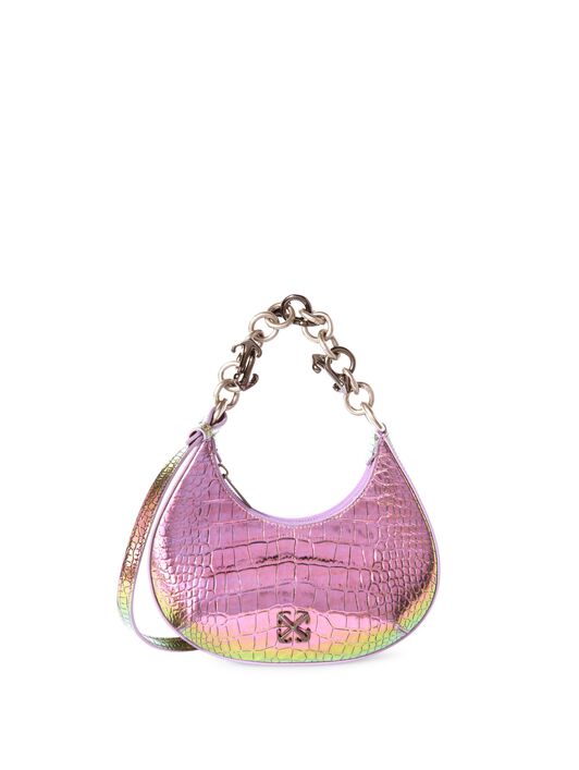 OFF WHITE BORSA A SPALLA HEMISPHERE CON FINITURA COCCODRILLO OLOGRAFICA ROSA OWNN184S25LEA002