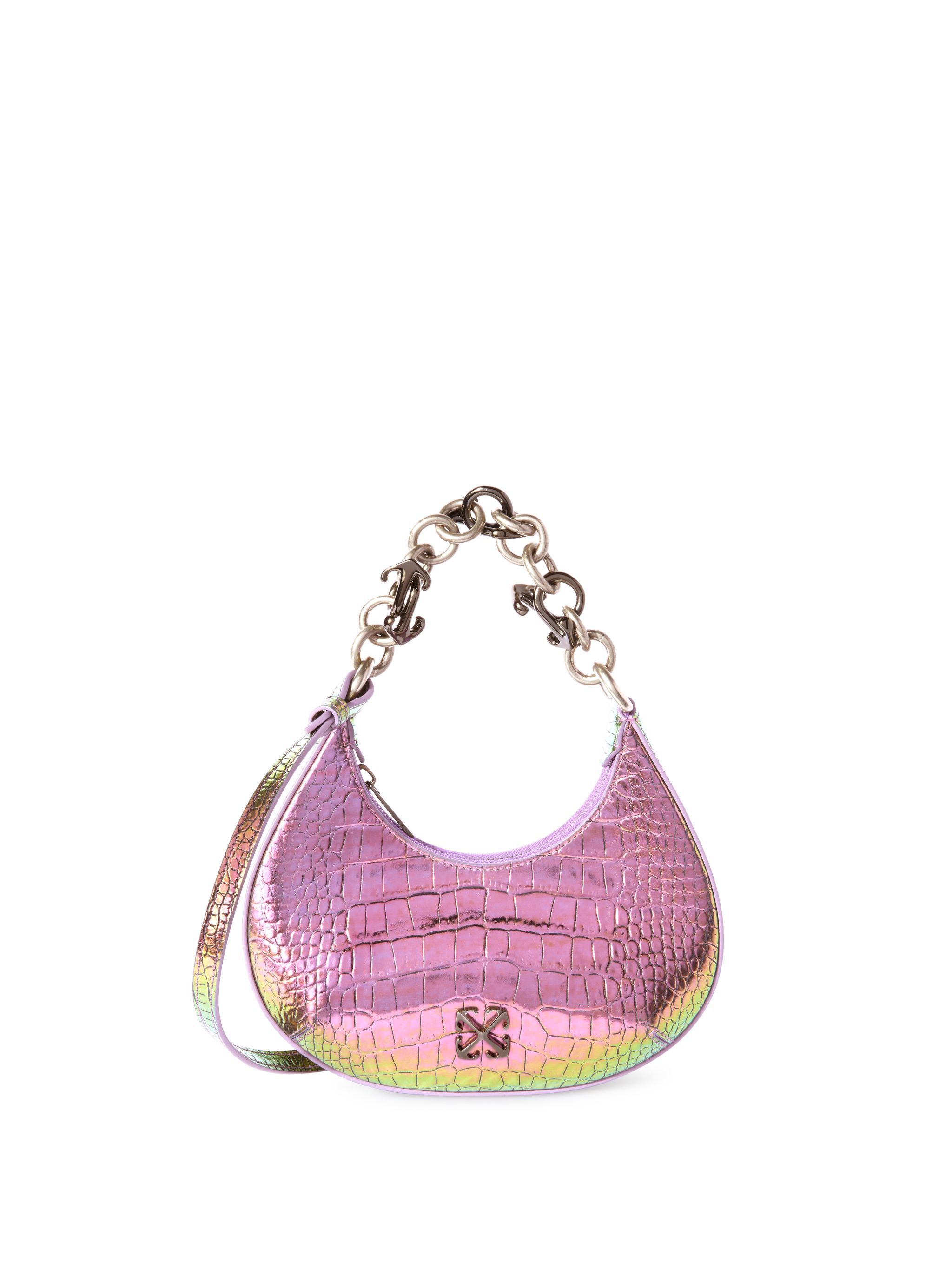 OFF WHITE BORSA A SPALLA HEMISPHERE CON FINITURA COCCODRILLO OLOGRAFICA ROSA OWNN184S25LEA002