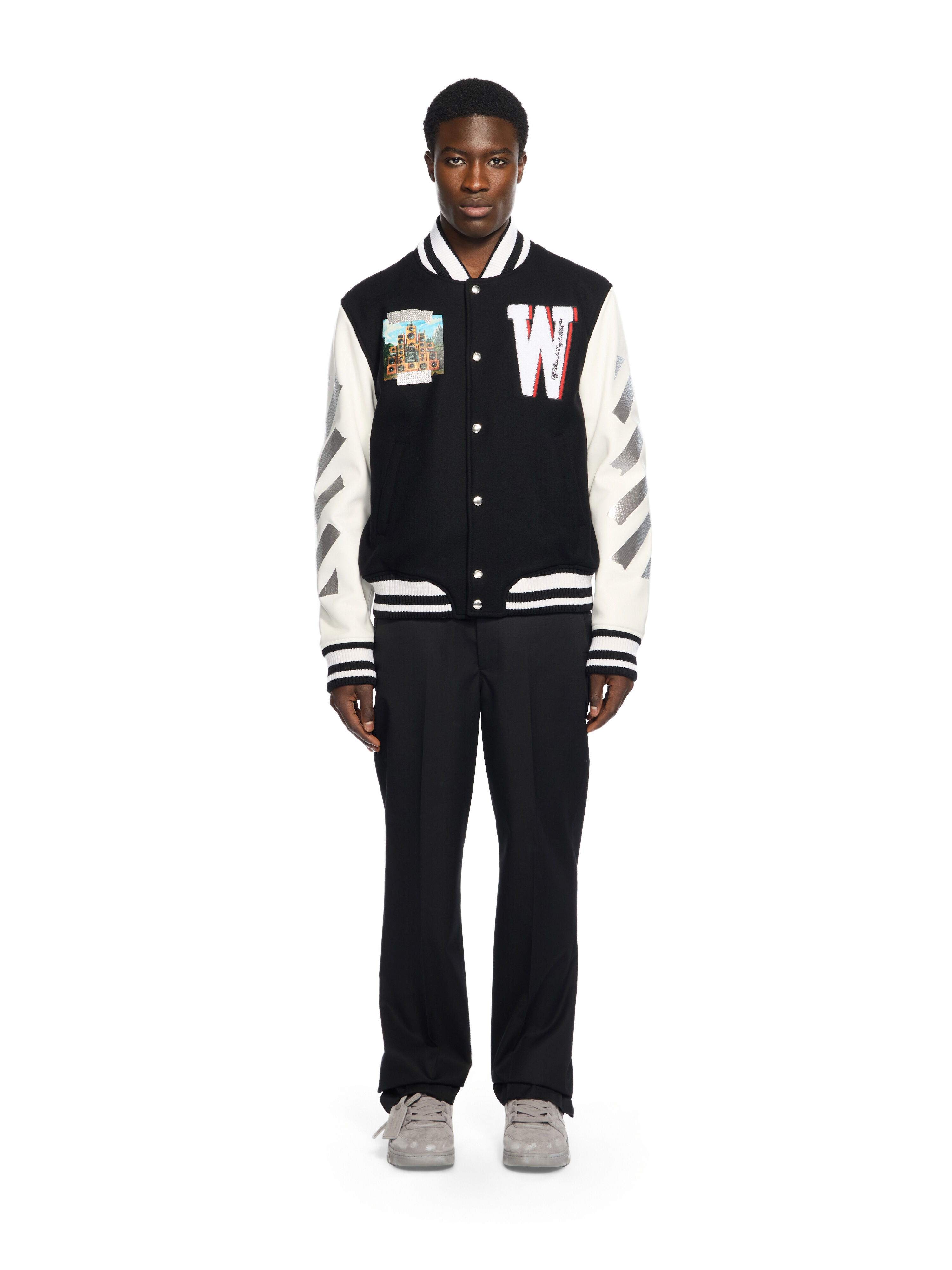 Soundsystem Varsity Jacket in BLACK-RED DAHLIA for Men | Off-White™