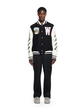 OFF WHITE Soundsystem Varsity Jacket BLACK-RED DAHLIA OMJA122F25LEA003