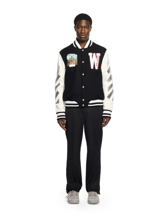 OFF WHITE Soundsystem Varsity Jacket BLACK-RED DAHLIA OMJA122F25LEA003