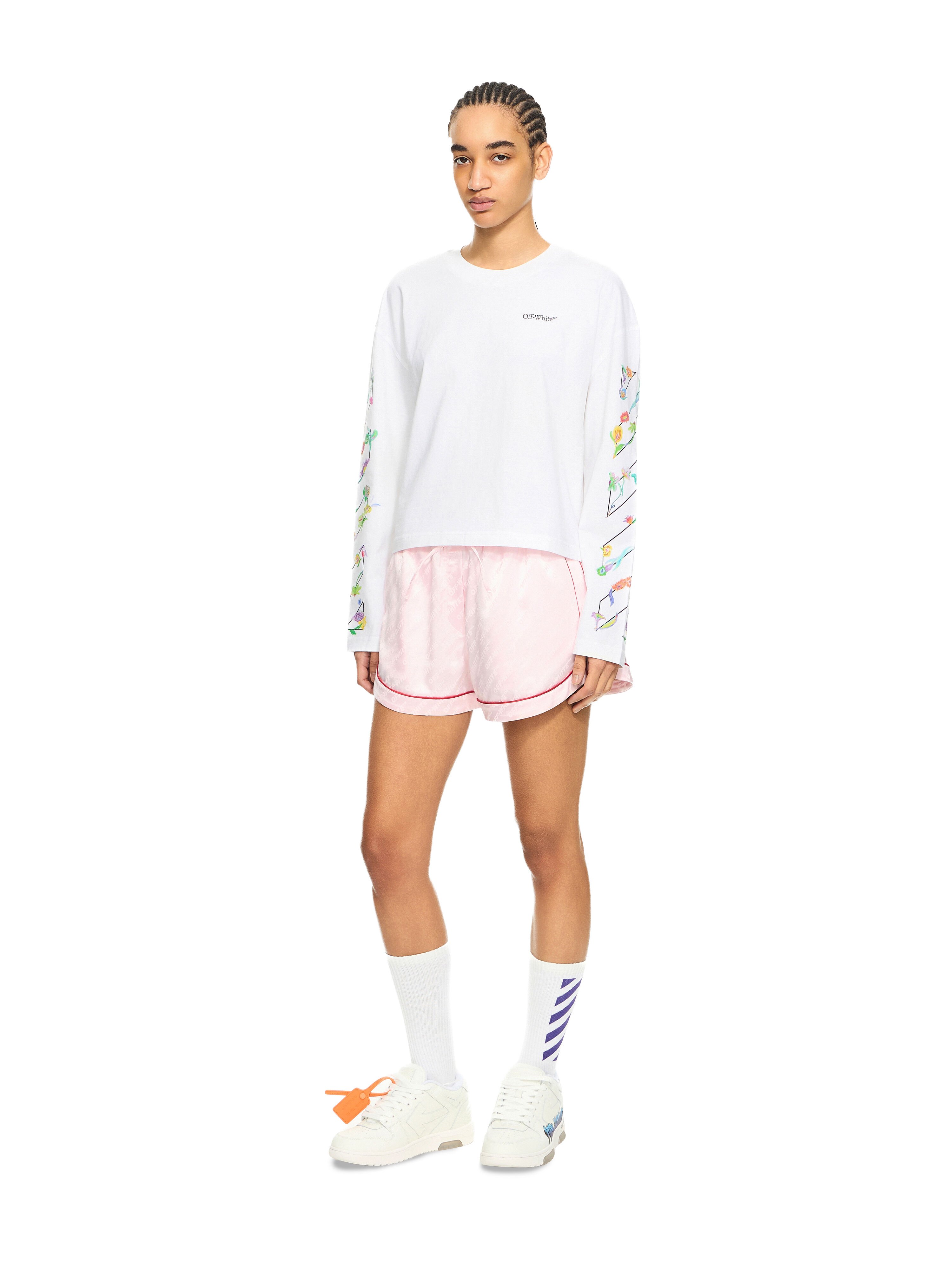 Diagonal Glowing Flower Long-Sleeved T-shirt in White-Night Sky