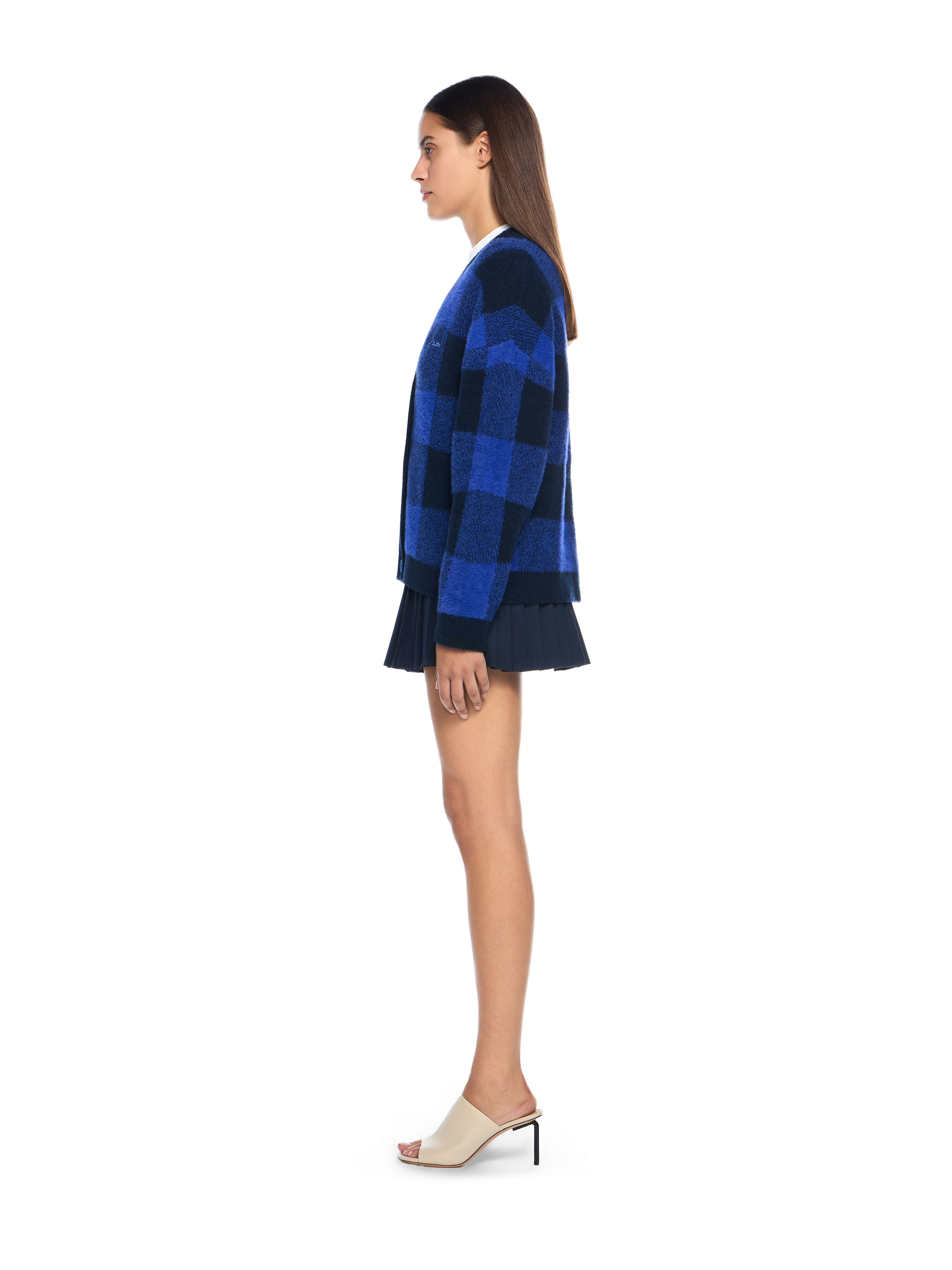 OFF WHITE Jacquard Check Knit Cardigan ELECTRIC BLUE-KENTUCKY BLUE OWHB04JF25KNI001