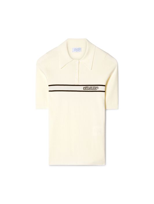 OFF WHITE Cream Striped Knit Polo Shirt NEUTRALS OWHV005S25KNI001
