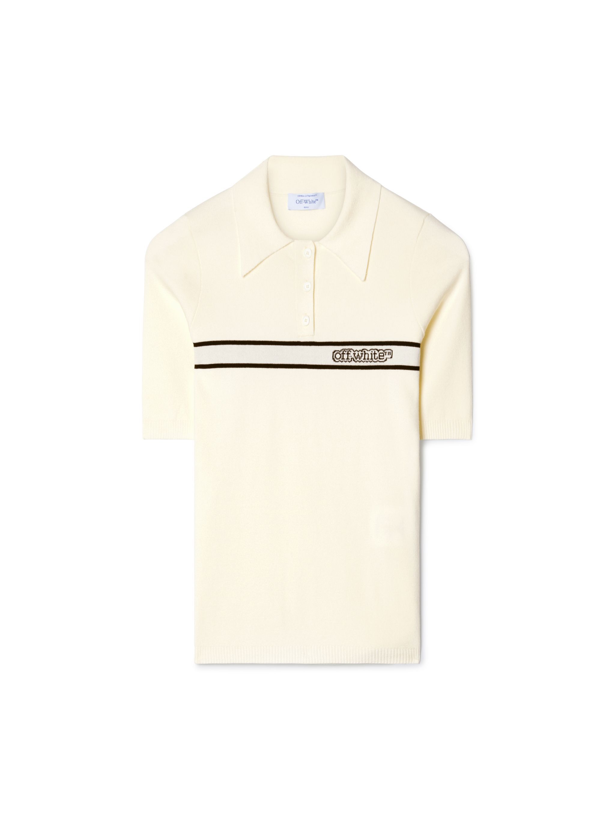 OFF WHITE Cream Striped Knit Polo Shirt NEUTRALS OWHV005S25KNI001