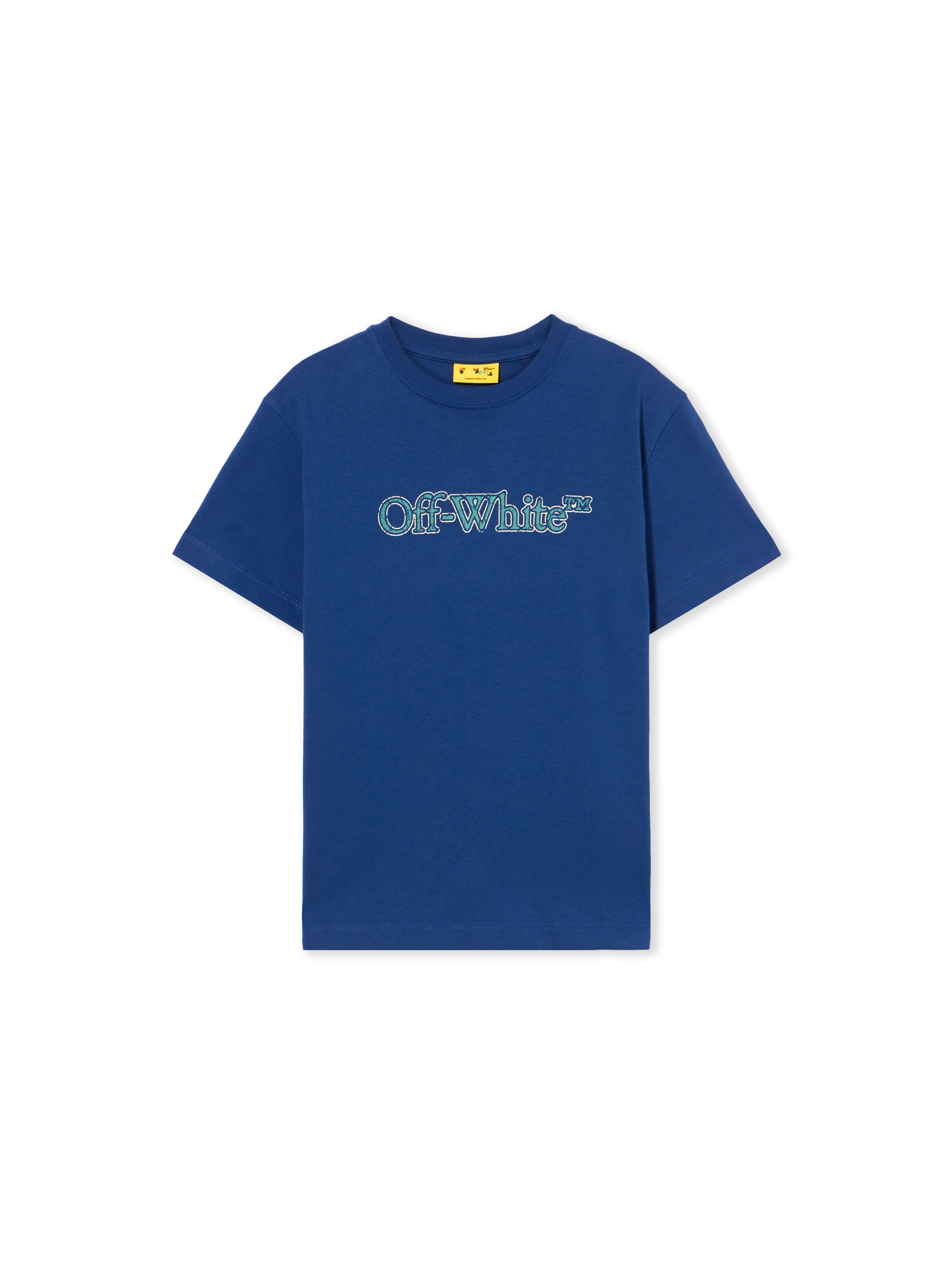 OFF WHITE Big Bookish Crackle Logo T-Shirt BLUE - TEAL OBAA002F25JER001