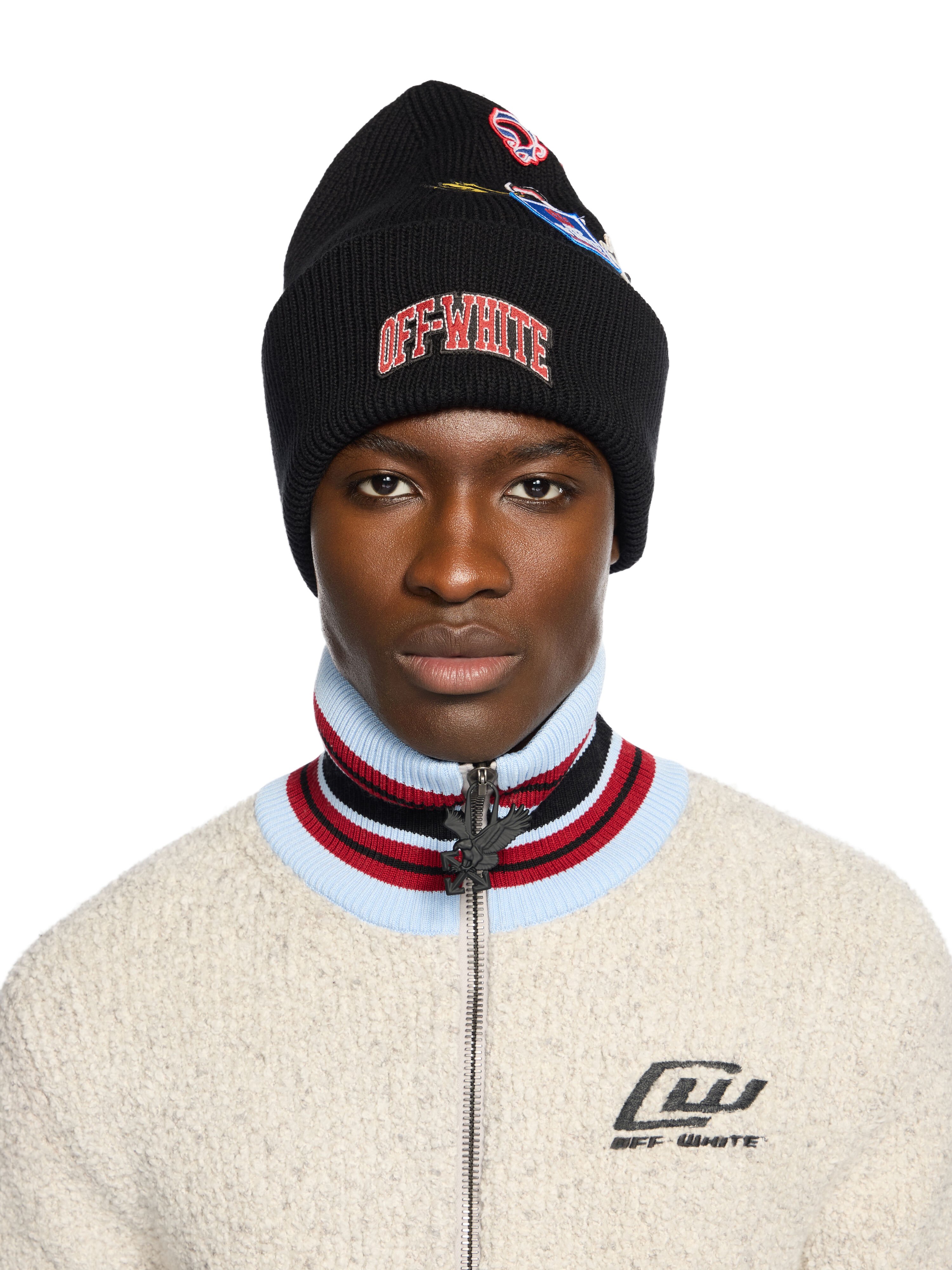OFF WHITE Mix Logos Knit Beanie BLACK - MULTICOLOR OMLC030F25KNI001