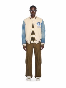 OFF WHITE Gothic Wool Denim Varsity Jacket FROZEN DEW/NAUTICAL BLUE OMEH053F25FAB004
