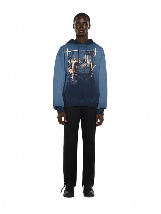 OFF WHITE Ripped Narciso Regular Hoodie CLOUD BLU GRAPHITE 44MBB12NF26F00A