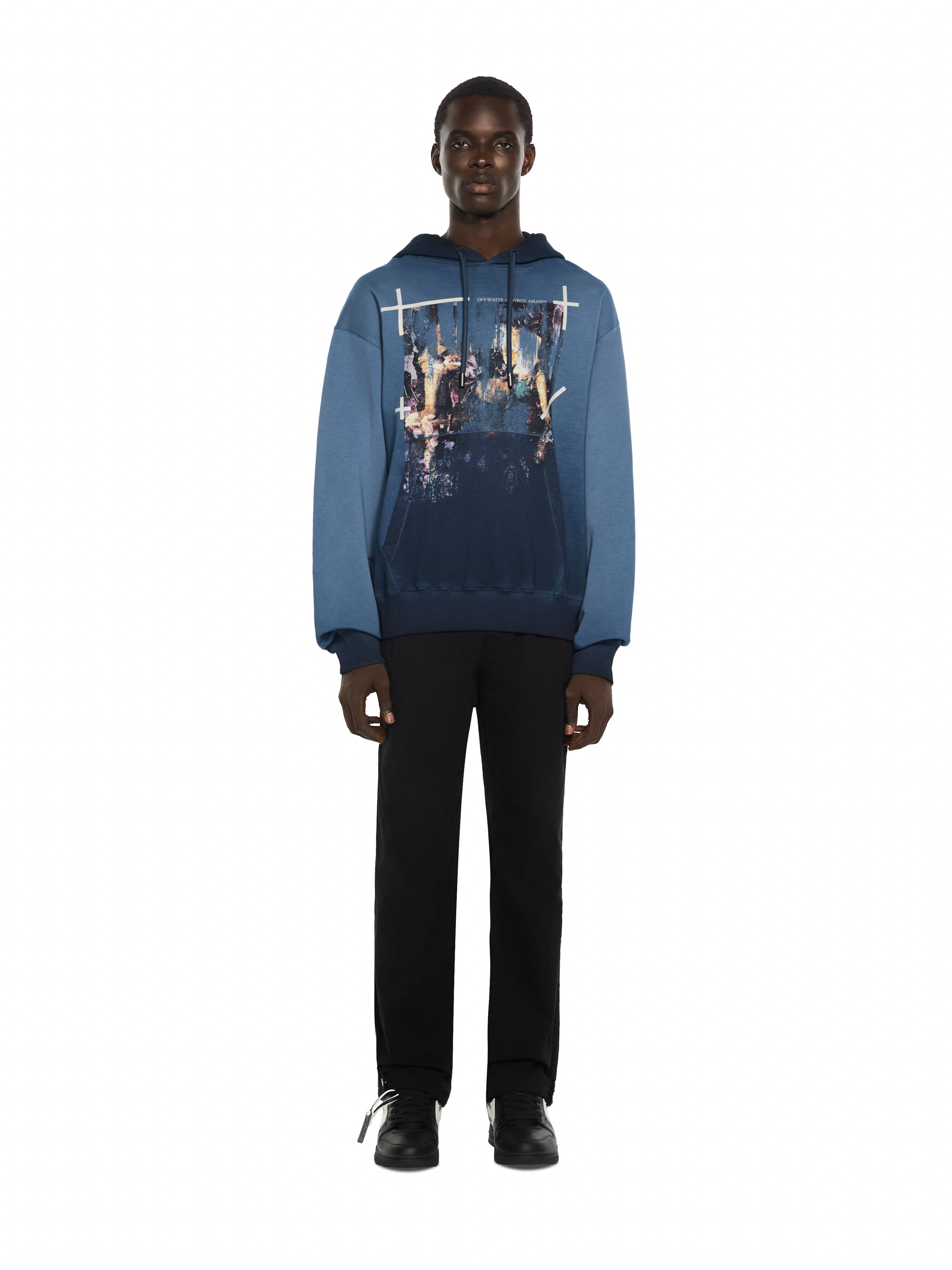 OFF WHITE Ripped Narciso Regular Hoodie CLOUD BLU GRAPHITE 44MBB12NF26F00A