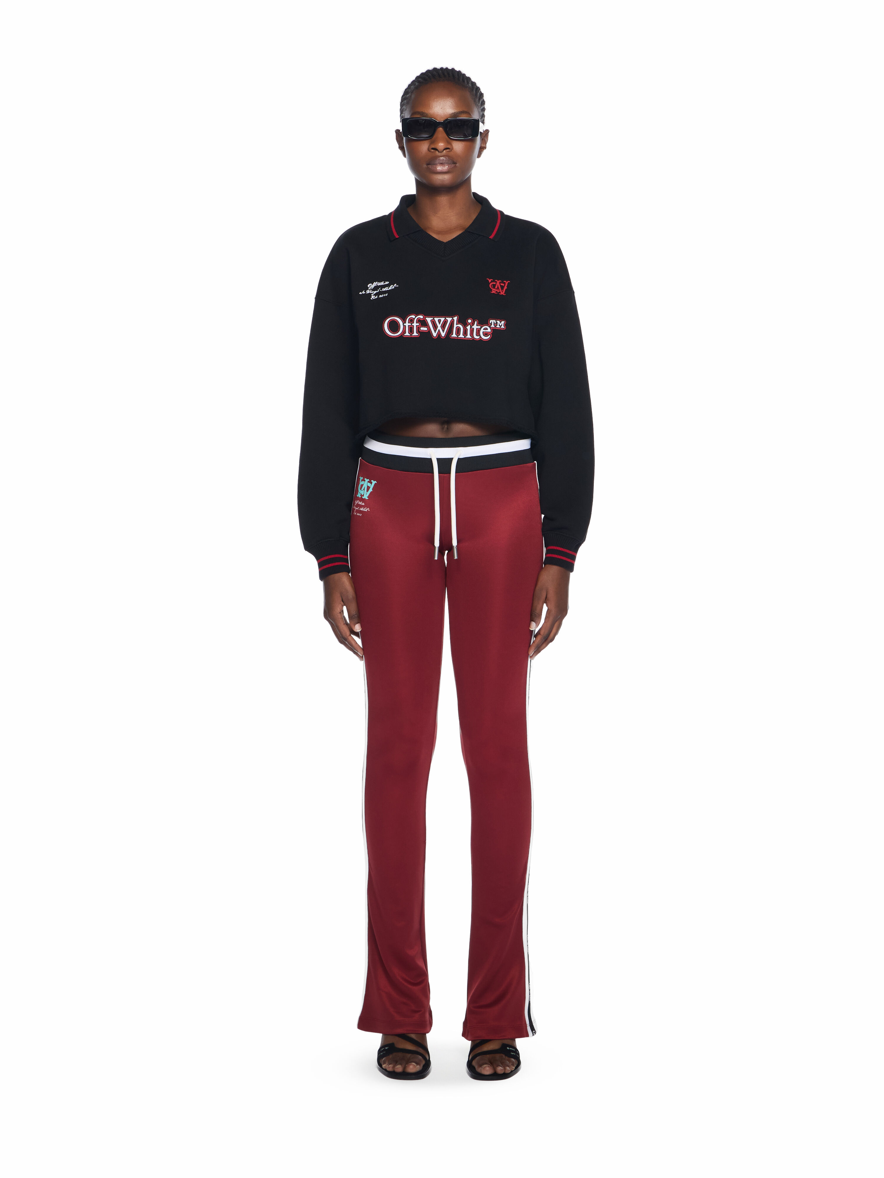 Sporty Crop Polo Logo Sweatshirt in BLACK-RED DAHLIA for Women