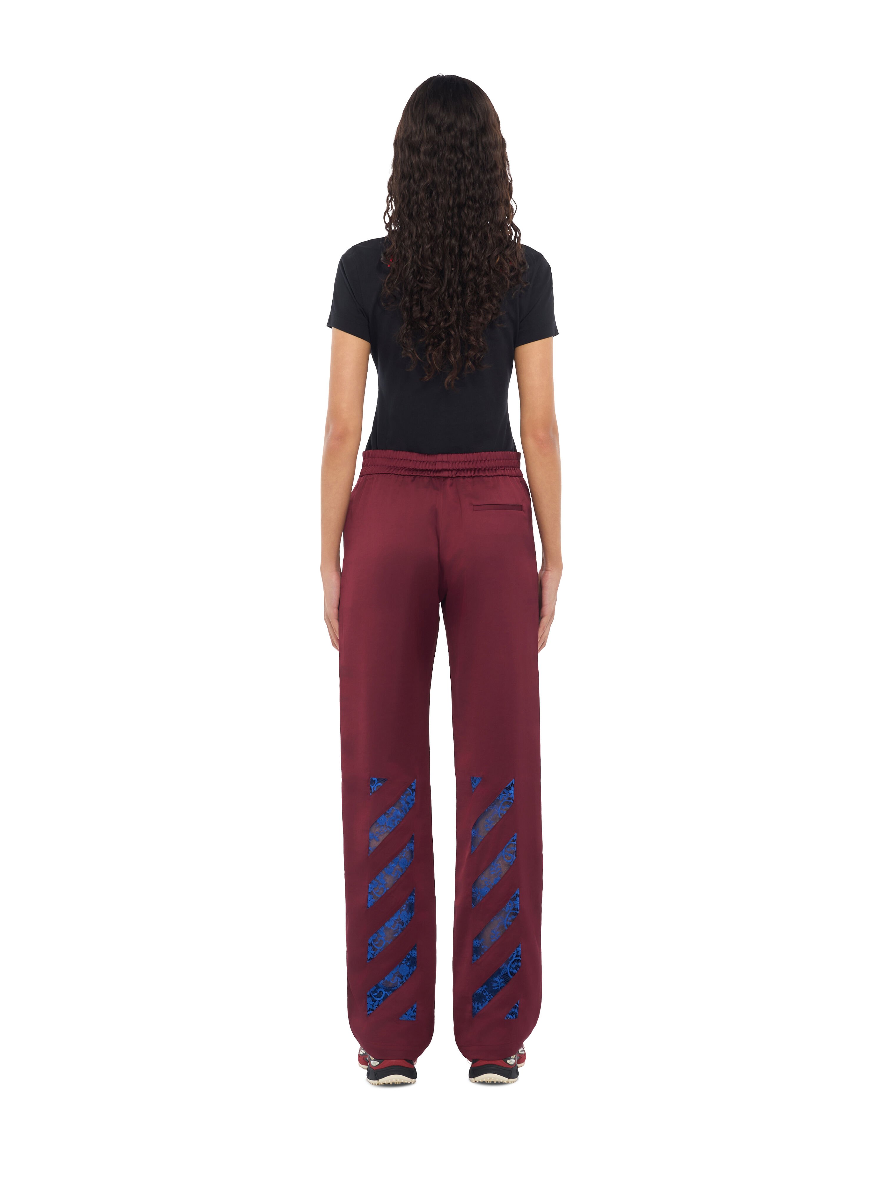 OFF WHITE Diag Lace Satin Track Pants Rumba Red Nautical Blue 2FH00861B