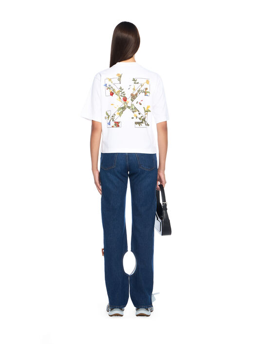 OFF WHITE Embroidered Flowers Boxy Logo Tee WHITE - BLACK OWAA124F25JER001