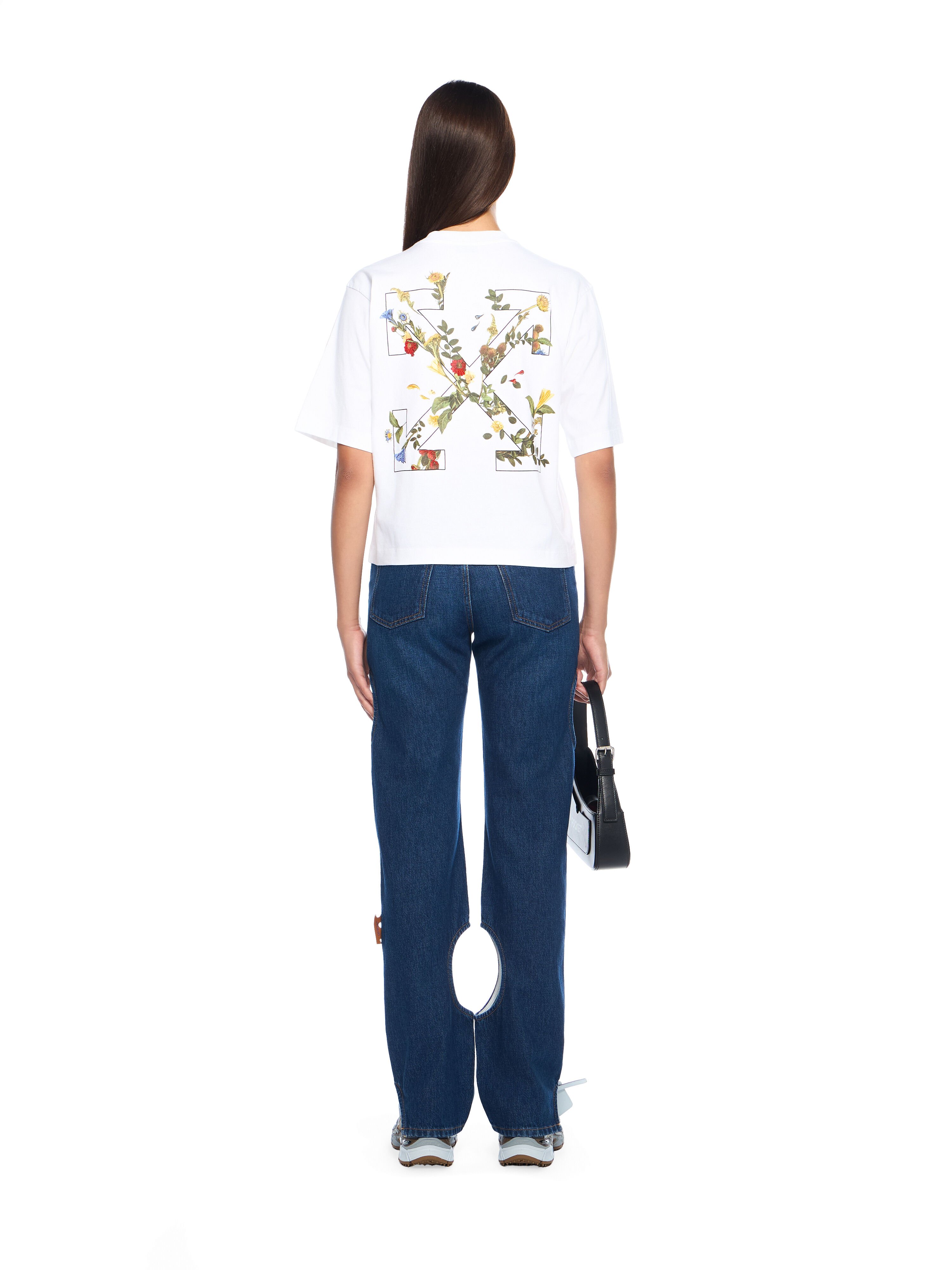 OFF WHITE Embroidered Flowers Boxy Logo Tee WHITE - BLACK OWAA124F25JER001