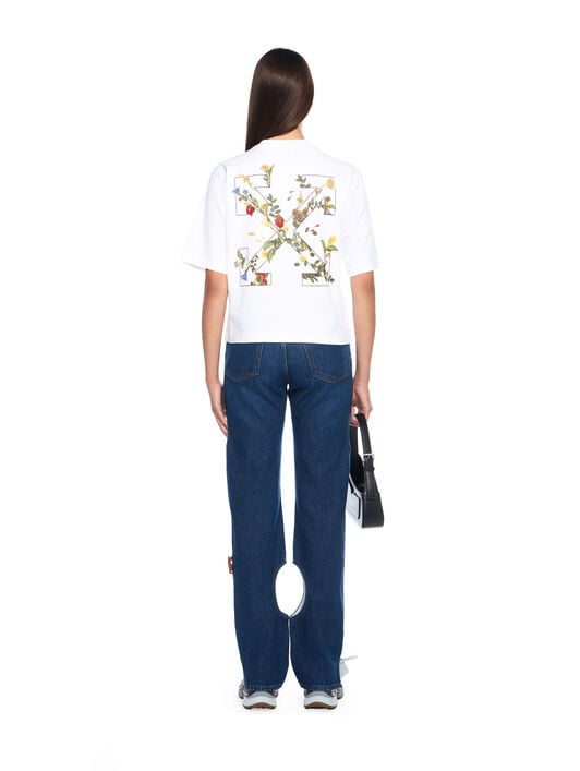 Embroidered Flowers Boxy Logo Tee OFF WHITE Embroidered Flowers Boxy Logo Tee WHITE - BLACK OWAA124F25JER001