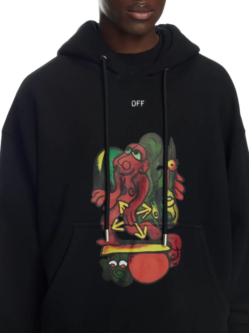 OFF WHITE Felpa Nera Con Cappuccio E Motivo Nana Arrow  OMBB085Z25FLE001