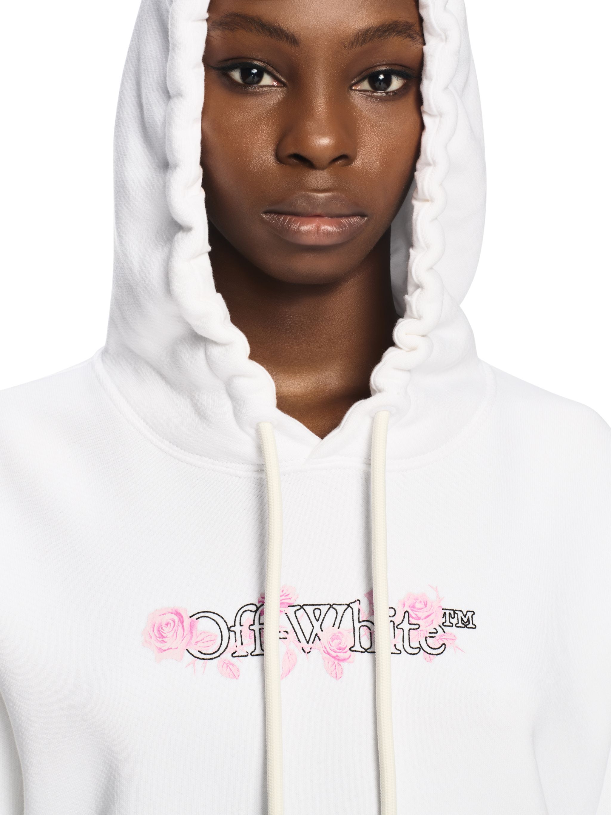 OFF WHITE White Bookish Rose Cropped Hoodie WHITE OWBB056S25FLE001