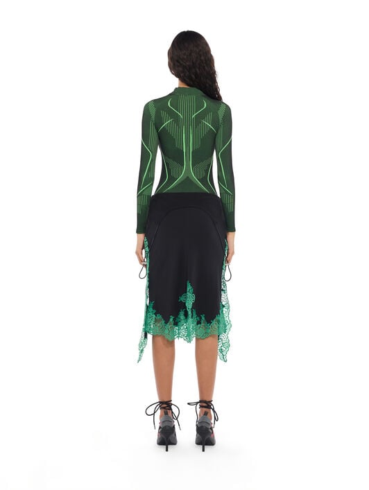 OFF WHITE Silk Lingerie Corset Midi Skirt Black Kelly Green 2FS00746B