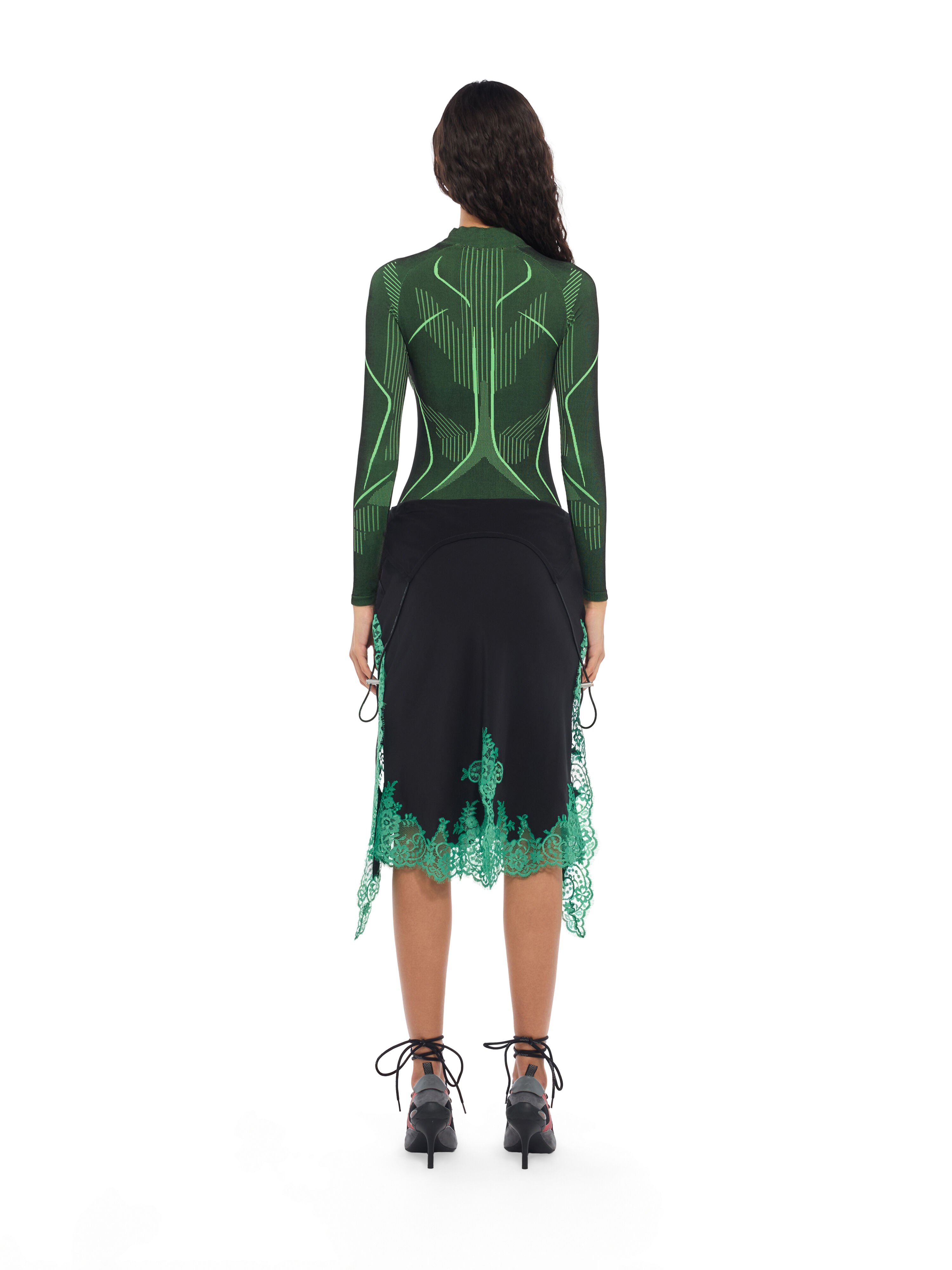OFF WHITE Silk Lingerie Corset Midi Skirt Black Kelly Green 2FS00746B