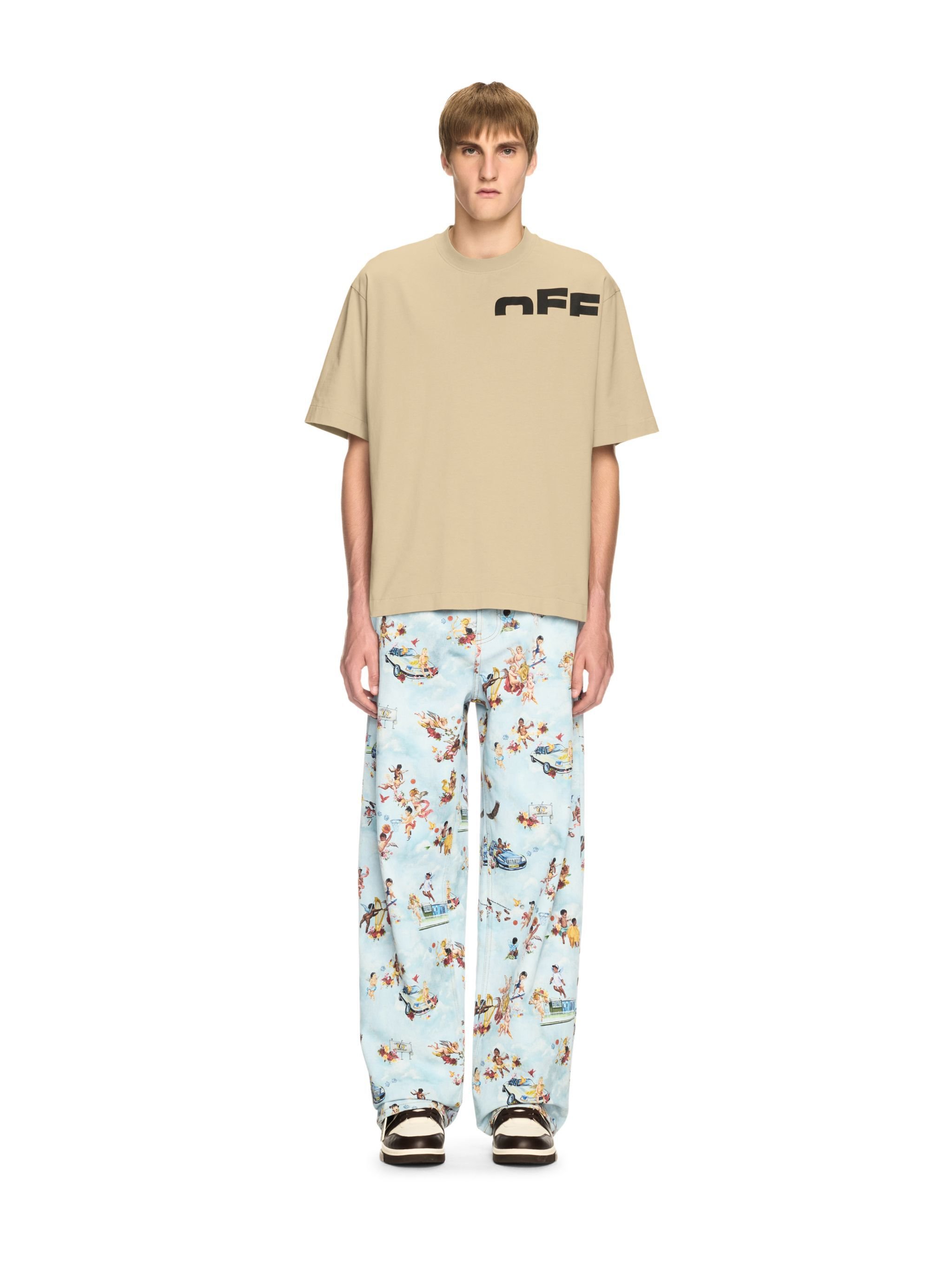 OFF WHITE Beiges Asymmetrisches T-Shirt NEUTRAL OMAA120S25JER00B