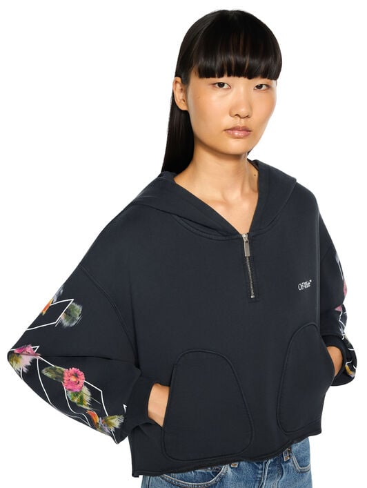 Bookish Flower Poket Crop Hoodie OFF WHITE Bookish Flower Poket Crop Hoodie Fade Out Black White 2FE00499T