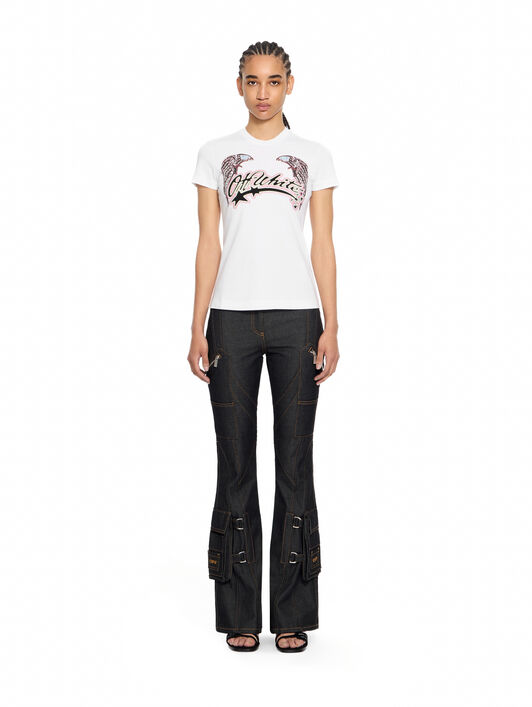 OFF WHITE Swarovski Double Eagle Slim Tee White-Black 29A00308T