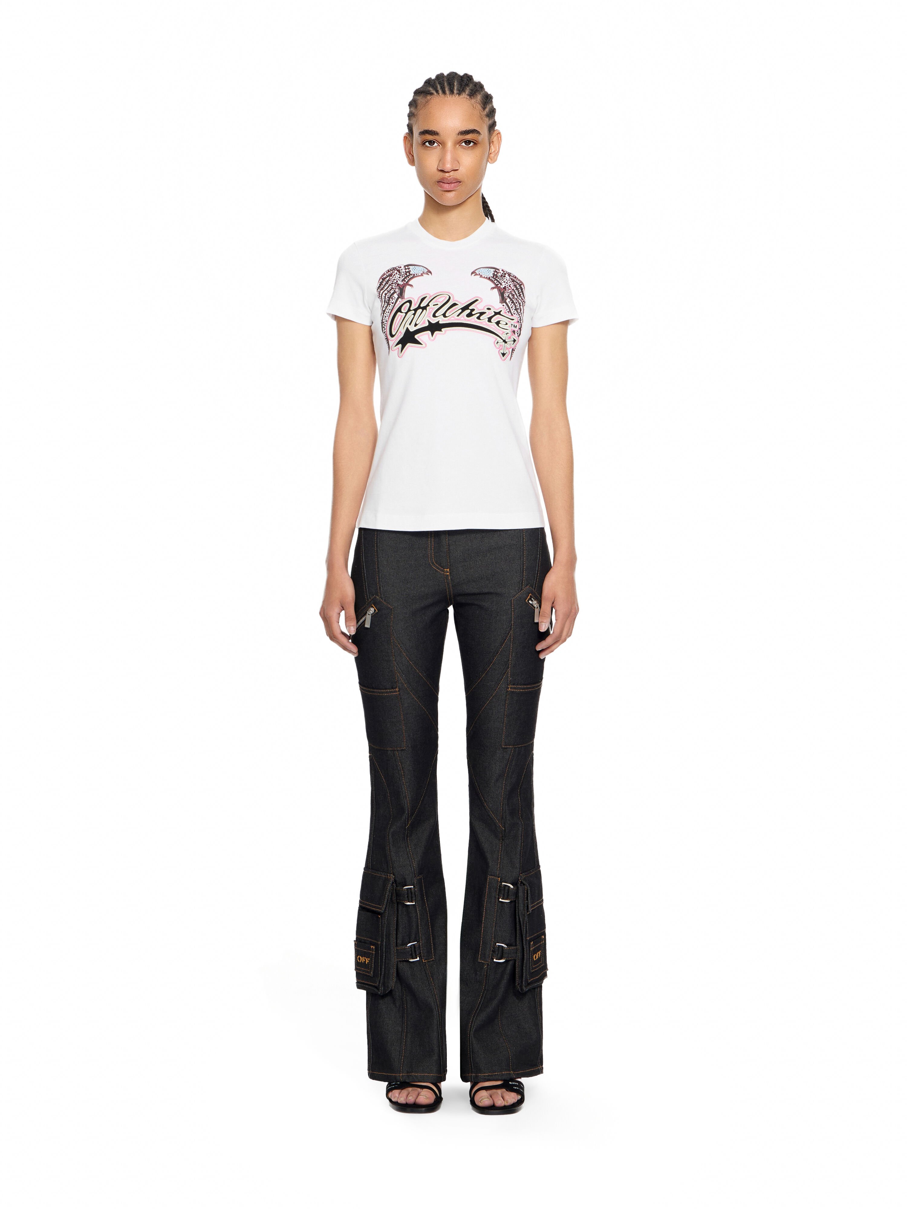 OFF WHITE Swarovski Double Eagle Slim Tee White-Black 29A00308T